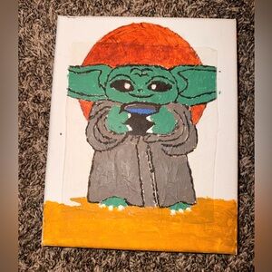 FWP 🌟 Cute Little Homemade Baby Yoda on Canvas - Free with purchase